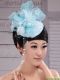 Tulle Aqua Blue Fully Handmade Headpices With Rhinestones and Flowers Decorate For Party