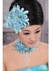 Tulle Aqua Blue Imitation Pearls and Flowers Decorate For Party In 2013 New York