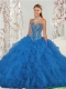 2015 Detachable Beading and Ruffles Aqua Blue Quince Dresses