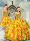 2015 Detachable Yellow and Orange Sweet 16 Dresses with Beading and Ruffles