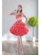 2015 Fashionable Strapless Watermelon Red Prom Dresses With Appliques and Ruffles