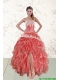 2015 Perfect High Low Ruffled Strapless Christmas Party Dresses in Watermelon
