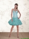 2015 Popular Halter Top Beading Cheap Dama Dresses in Aqua Blue