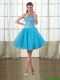 2015 Puffy Baby Blue Sweetheart Short Cheap Dama Dresses with Beading