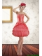 2015 Strapless Coral Red Prom Dresses with Ruffled Layers