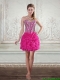 2015 Sweetheart Hot Pink Dama Dresses with Beading and Ruffled Layers