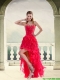 Coral Red Ball Gown Strapless Christmas Party Dresses with Ruffles and Beading