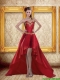 Fashionable High Low Sweetheart Wine Red Beading Christmas Party Dresses