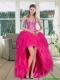 High Low Hot Pink Sweetheart Christmas Party Dresses with Ruffls and Beading