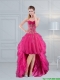 High Low Sweetheart Hot Pink 2015 Dama Dresses with Embroidery and Beading