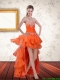 High Low Sweetheart Orange Christmas Party Dresses with Ruffles and Beading