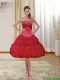 Popular Strapless Beaded and Ruffled 2015 Cheap Dama Dresses in Red