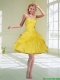 Yellow Ball Gown Sweetheart Cheap Dama Dresses with Beading and Ruffles