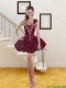 2015 Cheap Spring Wine Red One Shoulder Prom Gown with Beading