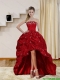 2015 Cheap Strapless Red Prom Dresses with Embroidery and Pick Ups