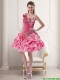 Beautiful One Shoulder Rose Pink 2015 Junior Dresses with Pick Ups and Ruffles
