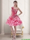Cheap One Shoulder Rose Pink 2015 Prom Dresses with Pick Ups and Ruffles