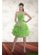 Cheap Spring Green Strapless Prom Dresses with Ruffles and Beading