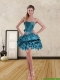 Cheap Teal Sweetheart Short Prom Dress with Ruffled Layers and Beading