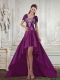 Dark Purple Cheap High Low Strapless Embroidery Prom Dresses for 2015 Spring