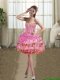 Pretty Rose Pink Leopard Printed Mini Length Beading Junior Dresses with Sweetheart