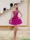 Sexy and Puffy Beading Multi-color Prom Dresses in Fuchsia for 2015