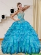 2015 Classical Baby Blue Quince Dresses with Beading and Ruffles