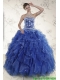 2015 New Style Royal Blue Quince Dresses with Beading and Ruffles