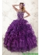 Best Purple Strapless Appliques and Ruffles Quince Dresses for 2015