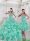 2015 Classical Sweetheart Quinceanera Dresses in Apple Green with Ruffles and Beading