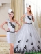 2015 Elegant One Shoulder Sweetheart White and Black Quinceanera Dress with Appliques