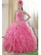 2015 Elegant Rose Pink Quinceanera Dresses with Ruffles and Beading