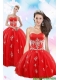 2015 Elegant Watermelon Quince Dress with Ruffled Layers and Appliques