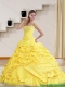 2015 Elegant Yellow Strapless Beading 2015 Quinceanera Dresses with Brush Train