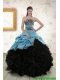 2015 Elegant Zebra Print Multi Color Strapless Quinceanera Dresses with Ruffles and Pick Ups