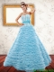 2015 Light Blue Strapless Cheap Quinceanera Dresses with Beading and Ruffled Layers