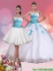 2015 Perfect Beaded Sweetheart Quinceanera Dress in White and Blue