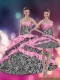 2015 Perfect Pink Beaded Zebra Printed Quinceanera Dresses with Ruffles and Pick Ups