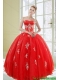 2015 Perfect Red Quinceanera Dresses with Appliques