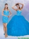2015 Perfect Sweetheart Sequined Teal Quinceanera Dresses with Ruffles