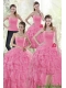 2015 Pretty Baby Pink Cheap Quince Dresses with Beading and Ruffles