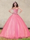 2015 The Super Hot Pink Cheap Quinceanera Dresses with Beading