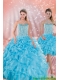 Cheap Brand New Baby Blue Quince Dresses with Beading and Ruffles