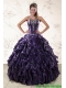 Cheap Purple Sweetheart Floor Length Quince Gowns Embroidery and Ruffles
