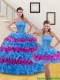 Classical Multi Color Quince Dresses with Ruffled Layers and Beading