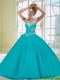 Decent 2015 Scoop Cheap Turquoise Quinceanera Dress with Beading and Appliques