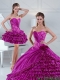 Elegant Fuchsia Quince Dress with Beading and Ruffled Layers for 2015