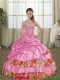 Perfect 2015 Rose Pink Leopard Printed Quinceanera Dresses with Beading and Pick Ups