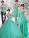 Perfect Appliques and Beading Strapless Sweet 15 Dress in Apple Green