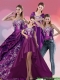 Perfect Embroidery Strapless Quinceanera Dress in Purple for 2015